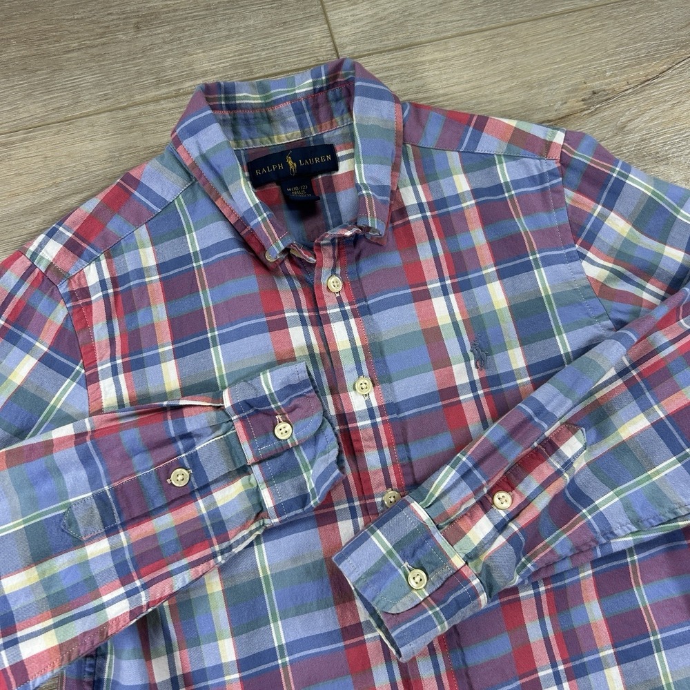Ralph Lauren Medium (10-12) Pastel Plaid Long Sleeve‎ Button Down 100% Cotton